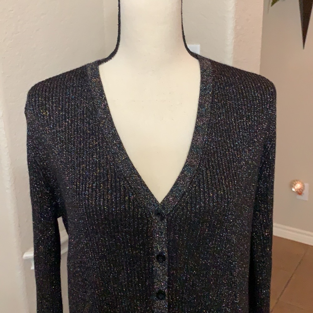 George Black Multi Colored Metallic Button Down C… - image 3